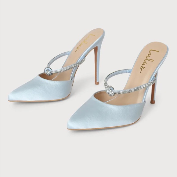 Blue Satin Rhinestone Pumps - Picture 4 of 7